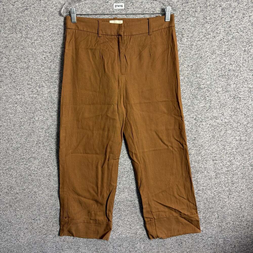 Sezane Women's Size 38 Brown Lyocell Cotton Straight Leg Cropped Pants